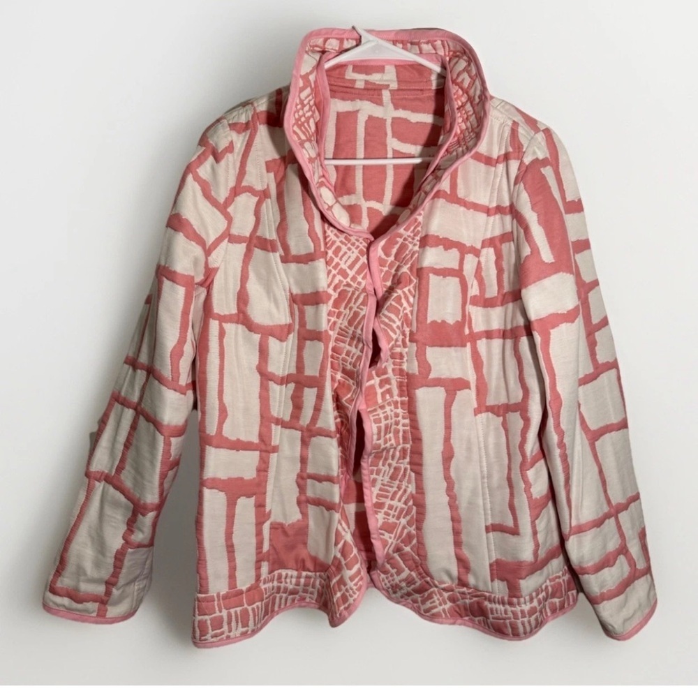 Trimdin Quilted Artisan Jacket Womens L Open Front Ruffle Reversible Cardigan
